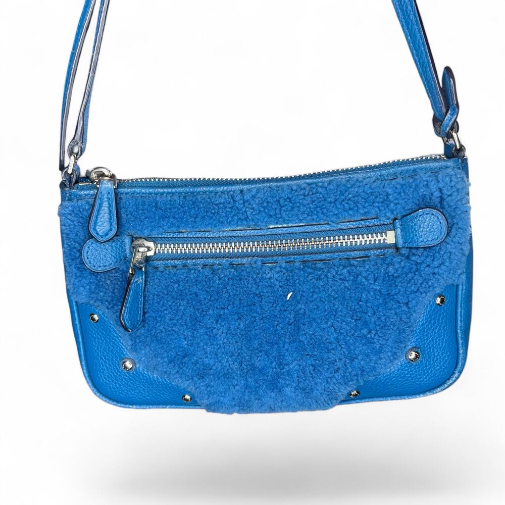 Coach Small Rhyder Pochette Blue Shearling Leather Crossbody Bag 36490 - Picture 2 of 12